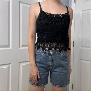 Vintage Tank Top Camisole Black Lace Festival Fairy Romantic Cropped Size Medium